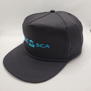 Black Stacked Hat FCC SCA Embroidered Logo Leather Strapback Adjustable Cap